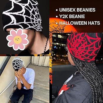 CORIRESHA Women Men y2k Beanie Spider Web Knit Hats Warm